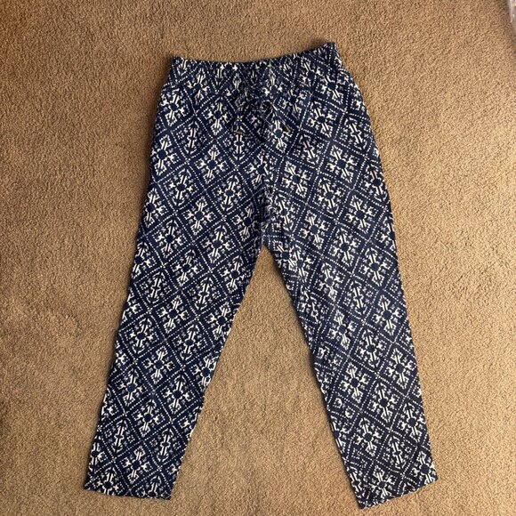 Style Co Linen‎ Pants Womens 4 Blue White Elastic Waist Pull On Loose Geometric - Picture 8 of 8